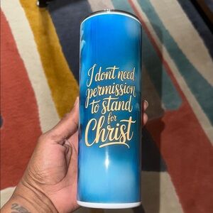 Blue Faith Tumbler with Inspirational 'Stand for Christ' Script